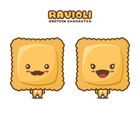 cute ravioli mascot, food cartoon illustration
