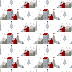 Seamless pattern with Christmas and New Year with Christmas trees  and winter elements.