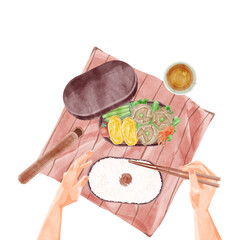 日本の朝食 和食 手描き水彩風イラスト Breakfast Canvas Print Breakfa Ko Hamari