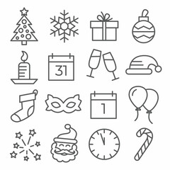 Fototapeta premium New Year line icons on white background
