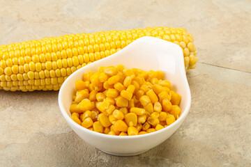 Sweet yellow corn in the bowl