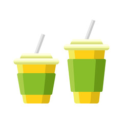 Fresh cold lemonade in a disposable glass, colorful vector set. Cartoon style, isolated on white background.