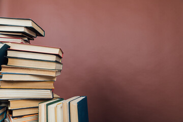 Stacks of Books for College School Library Training Brown Background