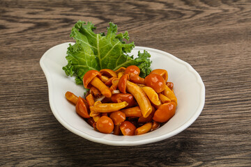 Marinated mushroom - honey agaric in the bowl