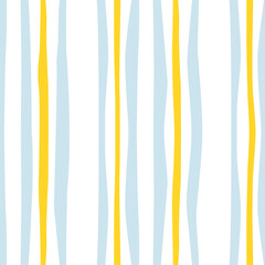 Seamless vector pattern with yellow and blue lines on the white background. Cute summer striped pattern for fabric, textile, etc.
