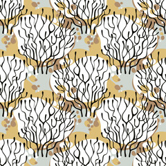 Branches of tree or coral seamless pattern, exotic vintage. Minimalism aesthetic, retro background.