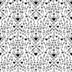 Abstract trendy and traditional style seamless pattern with creative arrows and hearts in minimalism background.