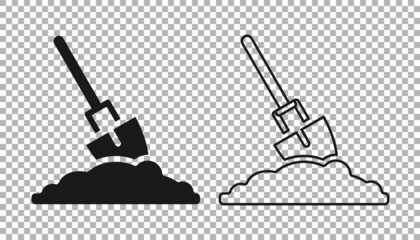 Black Shovel in the ground icon isolated on transparent background. Gardening tool. Tool for horticulture, agriculture, farming. Vector