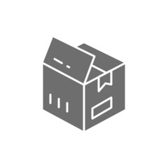 Vector open box, parcel delivery grey icon.