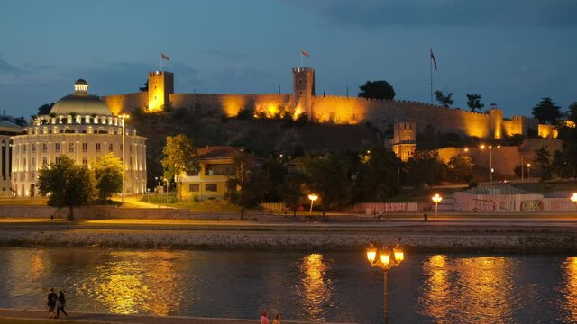 Skopje Fortress at night, Northern Macedonia