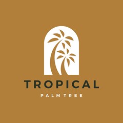 Obraz premium bohemian palm tree niche door logo vector icon illustration
