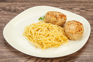 Spaghetti with homemade chicken cutlet