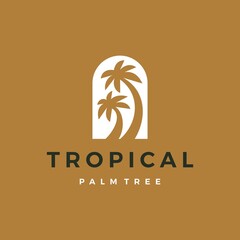 Obraz premium bohemian palm tree niche door logo vector icon illustration