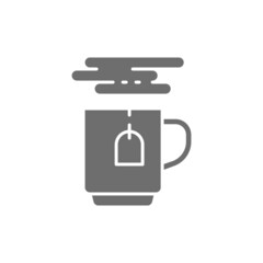 Vector cup of hot tea grey icon.