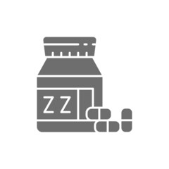 Vector jar with sleeping pills grey icon.