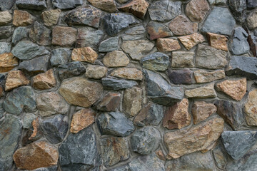 Stone wall exterior texture. Old stone wall with varying sizes , shapes and colored of stones.