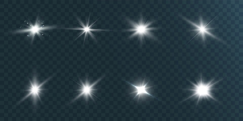 Bright light effect with rays and highlights for vector illustration.	