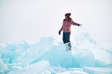 Traveller in Surreal Ice Landscape
