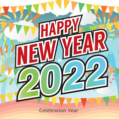 Happy New Year 2022 Celebration Vector Illustration.