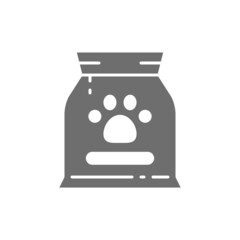 Vector bag with animal food grey icon.