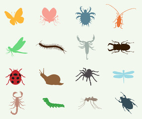 Colorful various insects and bugs vector icon set