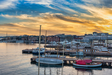 Fototapeta na wymiar Oslo Norway, sunset city skyline at harbour