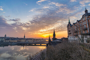 Fototapeta premium Stockholm Sweden, sunrise city skyline at Gamla Stan and Slussen