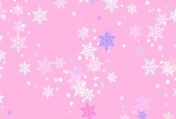 Light Pink, Yellow vector template with ice snowflakes.