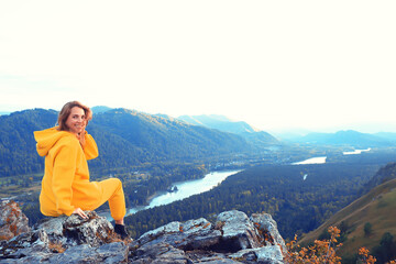 Naklejka premium female meditation mountains, nature landscape summer