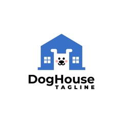 illustration of a house with a dog in a negative space. good for any business related to pet, animal, dog or house. veterinary logo.