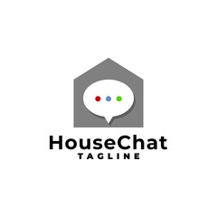 illustration of a house and bubble text. good for any business related to house, chat, talk, interview. chat apps logo.