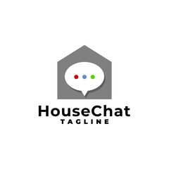 illustration of a house and bubble text. good for any business related to house, chat, talk, interview. chat apps logo.