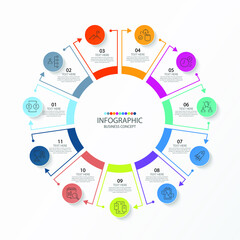 Fototapeta premium Basic circle infographic template with 11 steps, process or options, process chart, Used for process diagram, presentations, workflow layout, flow chart, infograph. Vector eps10 illustration.