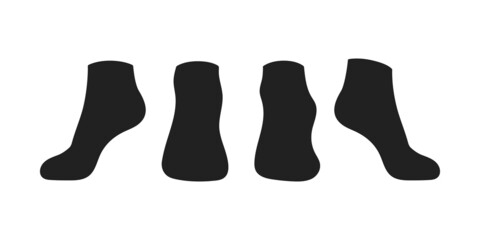 Black socks template mockup flat style design vector illustration set isolated on white background. Low cut black socks with different angles mockups.
