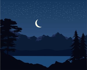 Obraz premium night landscape with moon