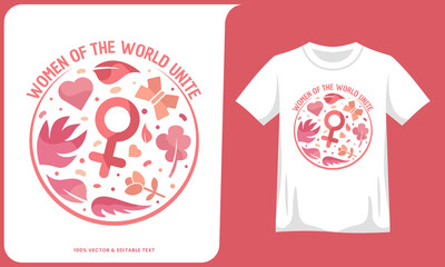 Women of the world unite feminity illustration t shirt mockup design