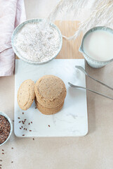 Whole grain cookies with wheat flour, rye flour, whole wheat flour and sesame