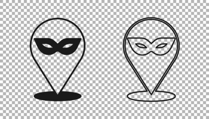 Black Carnival mask icon isolated on transparent background. Masquerade party mask. Vector