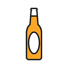 The icon is a glass bottle with beer. Oktoberfest celebration. Beer is a hoppy alcoholic drink made from wheat and malt. Vector illustration isolated on a white background for design and web.