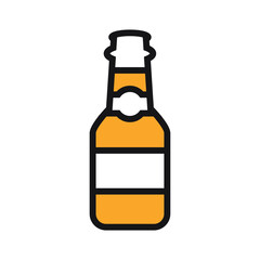 The icon is a glass bottle with beer. Oktoberfest celebration. Beer is a hoppy alcoholic drink made from wheat and malt. Vector illustration isolated on a white background for design and web.