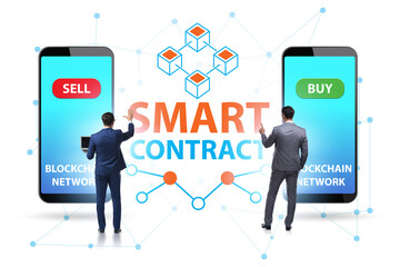 Businessman using mobile smartphones in smart contracts