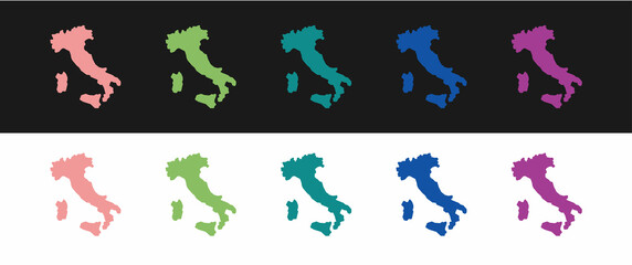 Set Map of Italy icon isolated on black and white background. Vector