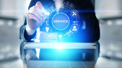 Service support customer help call center Business technology button on virtual screen.