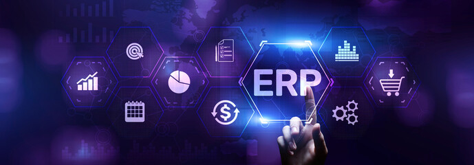 ERP Enterprise resources planning SAP business process automation internet technology concept. - obrazy, fototapety, plakaty