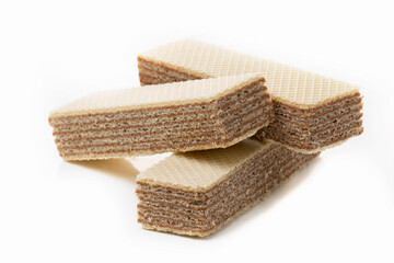 Crunchy chocolate waffles, isolated on white background