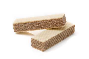Crunchy chocolate waffles, isolated on white background