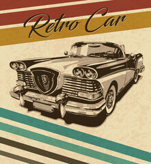 Vintage car on retro background.