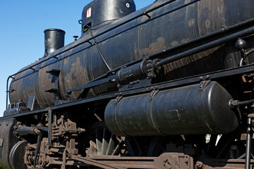 Vannas, Norrland Sweden - August 13, 2021: part of an old black steam locomotive
