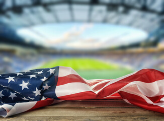 USA flag on with stadium on background