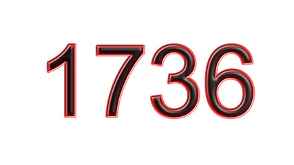 red 1736 number 3d effect white background